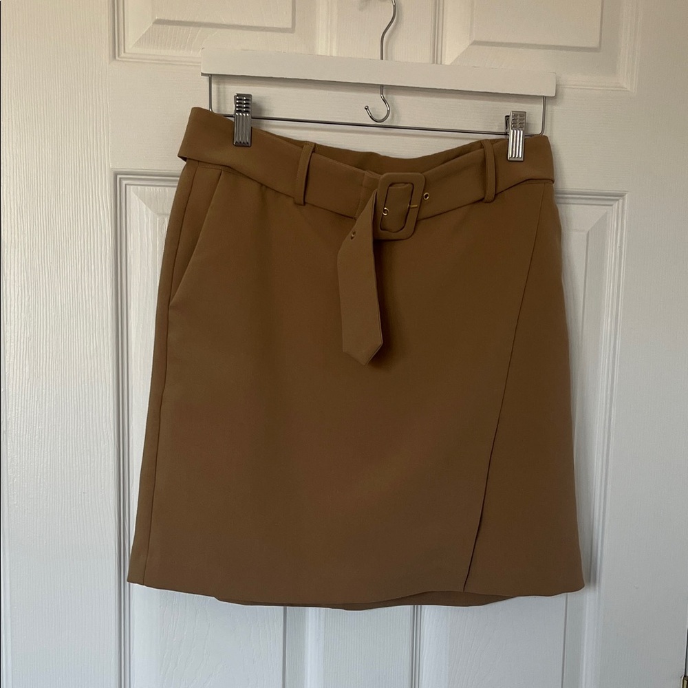 Ellen Tracy Belted Pencil Skirt - Camel Brown